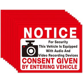10 Notice Audio and Video Recording Consent Stickers, Car Video Recorder Stickers, Window Warning Decal for Auto Car Van SUV Taxi Uber Lyft Rideshare, Vinyl Decal - 3.5"x2.5"