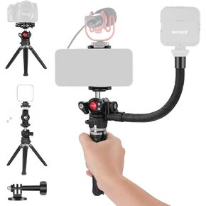 NEEWER Mini Camera Tripod with 2in1 Phone Holder/Action Camera Adapter/Flexible Arm, Portable Travel Tripod Compatible with GoPro Hero 12 iPhone 15 Pro Max for Vlogging Filming Video Recording, TS006