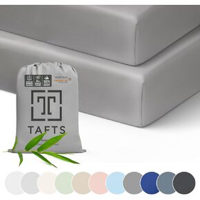 Tafts 100% Viscose Fitted Crib Sheets, Girls, Boys & Unisex, 8 Inch Deep Pocket, Standard Crib & Toddler Mattress, Cooling, Soft, 360 Elastic, Guarantee, (2PACK, 28 x 52 Grey)