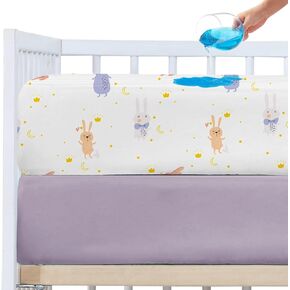 Waterproof Crib Sheets for Girls 2 Pack, 28"x 52" Extra Soft Microfiber Waterproof Crib Mattress Protector for Standard Crib & Toddler Mattress Pad Rabbit