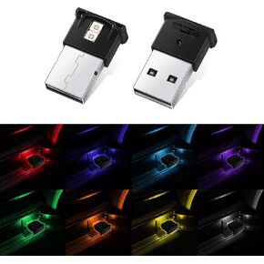 USB LED Car Interior Atmosphere Lamp, Plug-in USB Decor Night Light, Portable Auto Ambient Lighting Kit Adjustable Brightness, 8 Colors, Universal Car Interior Accessories for Most Cars