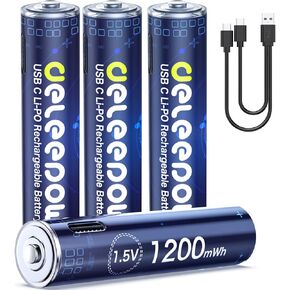 Deleepow Rechargeable AAA Batteries 1200mWh AAA Lithium Rechargeable Batteries, 12-Pack 1.5V AAA Rechargeable Battery with USB Cable 1500 Cycle