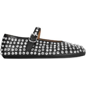 MICIFA Rhinestone Ballet Flats for Women, Sparkly Crystals Ballerina Shoes Buckle Strap Mary Jane Flats Round Toe Casual Dress Shoes Black