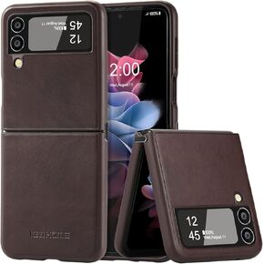 KEZiHOME Genuine Leather Cellular Phone Case, Samsung Galaxy Z Flip 4 Compatible, Slim Thin Shockproof Protective Cover, Black