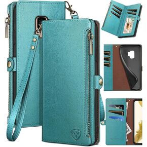 XcaseBar for Samsung Galaxy S9 Wallet case with Zipper Credit Card Holder【RFID Blocking】, Flip Folio Book PU Leather Phone case Shockproof Cover Women Men for Samsung S9 case Black
