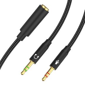 Headphone Microphone Splitter Cable, 3.5mm Audio Splitter TRRS Female to Dual TRS Male Mic Audio Stereo Y Splitter Adapter Cord for PC, Laptop, Desktop, Headphone, Gaming Headset, 3.9FT/1.2m
