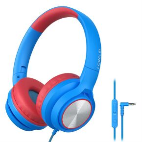 LORELEI E7 On-Ear Wired Headphones with Microphone with 1.45m Tangle-free Nylon Line&3.5mm Plug, Lightweight Foldable Headphones for Kids for School,Tablet,Computer,Mp3/4 (Blue-Red) in Kuwait