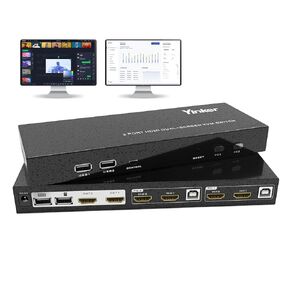 HDMI KVM Switch 2 Monitors 2 Computers, Yinker 4K@60Hz Dual Monitor KVM Switch 2 Port for 2 Computers Share 2 Monitors 4 USB 2.0 Hub, Hotkey Buttons, EDID (HDMI & USB Cables Included)