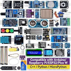 SunFounder Universal Maker Sensor Kit Compatible with Arduino Mega 2560/Uno R3/R4 Minima/WiFi Nano, Raspberry Pi 5/4B/3B+/Zero 2 W/, Pico W, ESP32, C++, Python, MicroPython, Beginners & Engineers