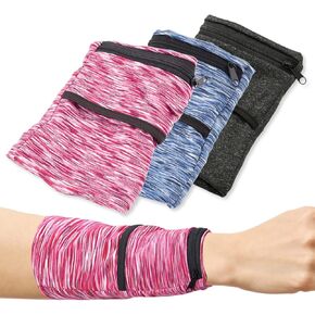 3Pcs Wrist Wallet with Zipper, Lightweight Phone Wristband for Running, Breathable Wrist Cell Phone Pouch with 2 Pockets, Wrist Phone Holder for Sports, Travel, Walking (Style B)