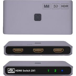 MMOBIEL HDMI Switch 4K 60Hz - 2 in 1 Out Bidirectional HDMI Switcher – HDMI Splitter HDR, 3D – HDMI Hub for TV, Monitor etc. - Compatible with Apple TV, Xbox, PS5/4 etc. 1 Display at a Time – Aluminum