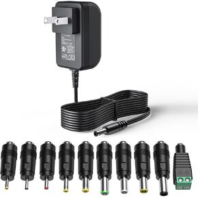 24V 1A Power Supply 24 Volt Charger 1000mA 24W Max Regulated Switching AC to DC Cord Adapter with 10 Replacement Connector 100V - 240V Input Adaptor US Wall Plug Certified by UL