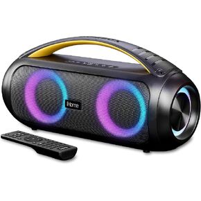 iHome Bluetooth Speaker Boombox with FM Radio, Color Changing Lights and Remote Control, Splash-proof Portable and Rechargeable Wireless Speaker (iBT920B.EXv24)