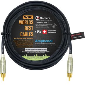 25 Foot - Gotham GAC-4/1 (Black) Star-Quad Center-Channel Subwoofer Cable with Amphenol ACPR-SWH Die-Cast, Gold Plated RCA Connectors – Directional
