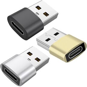 USB C Female to USB Male Adapter 3 Pack, USB-C to USB-A OTG Adapter Compatible with iPhone 11 12 13 Pro, Samsung Galaxy S22 S21 S20, MacBook, PC, in Car and More (Black Gold Silver)