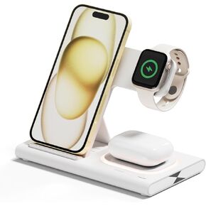 mooas 3 in 1 Wireless Charging Station, 15W Fast Wireless Charger Nightlight, Multiple Wireless Charging Stand Dock for iPhone 15/14/13/12/11/XR/XS/8 Pro Max Ultra S24/23/22/21 Airpods & Apple Watch