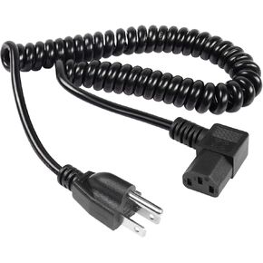 RIIEYOCA Down Angle 3 Prong Power Coiled Cord,90 Degree 18AWG NEMA 5-15P to IEC 320 C13 TV Power Spring Cable for Computer, PC, Desktop, Printer, Scanner1.97FT-4.9FT(D)