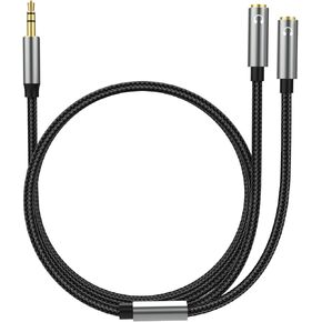 Alitutumao Headphone Splitter, 3.5mm Male to 2 Dual 3.5mm Female Adapter Audio Stereo Y Splitter Nylon Braided Headset Splitter Compatible with Phone, iPad, PS4, Switch, Tablet, Laptop (3.93FT)