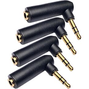 CESS L Shape Right Angle 3.5mm Male to Female Stereo Balanced Golden Adapter (4 Pack)