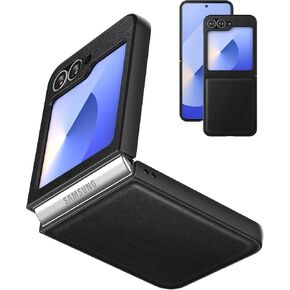 Eastcoo Slim Fit PU Leather Case for Samsung Galaxy Z Flip 6, Leather Hard PC Back[Wireless Charging Support] Shockproof Protective Case for Samsung Galaxy Z Flip6 2024, Black