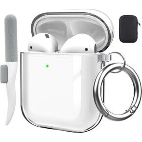 valkit Compatible AirPod Case Cover, Clear Airpods Case with Keychain Soft TPU Protective Cover Shockproof Case for Girls Women Men Compatible with Apple AirPods Charging Case 2 & 1 - Clear Black