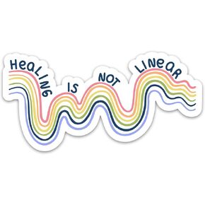 (3PCs) Healing is Not Linear Sticker, Rainbow Mental Health Awareness Waterproof Vinyl Stickers for Laptop Water Bottle Tumbler Phone, Self Care Decals for Adults Teens (3 Inches)
