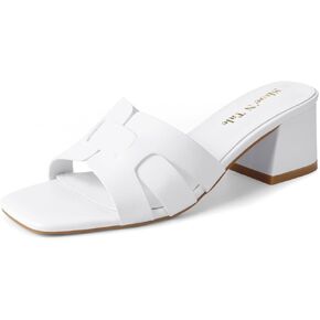 Shoe'N Tale Low Heels for Women Square Open Toe Mules Chunky Block Comfortable Slip On Dressy Sandals