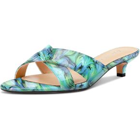 Aachcol Open Toe Low Heel Mules Cross-Strap Backless Slip-on Kitten Heel Sandals Comfortable Summer Dress Shoes 1.4 Inches Heels