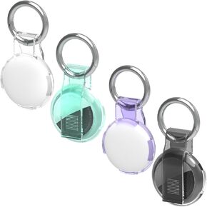 4 Pack Keychain Holder Case for Apple AirTag, TPU Finder GPS Tracker Airtag Keychain with Keyring, Scratch Resistant Air Tag Case for Key Wallet(Black Black White White)