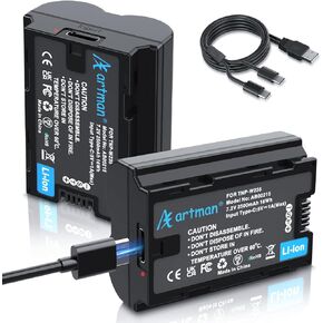 Artman 2-Pack NP-W235 Battery 2500mAh with USB-C Fast Two-Ended Charging Cable for Fujifilm X-T5, X-T4, X-S20, X-H2S, X-H2, GFX100S, GFX50S II, VG-XT4, Camera