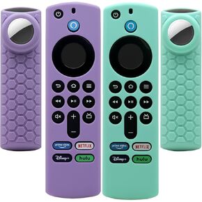 [2 Pack] Compatible for TV Stick 4k Max Remote Cover with Holder for Airtag,for Tile Sticker,Glow in Dark,TV Stick 3rd Gen Remote Case Compatible for Key Finder,Black and Glow Blue