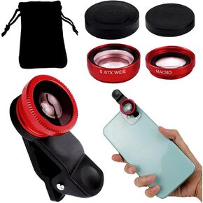 3 in 1 Phone Camera Lens Kit Camera Lens with Clip Fisheye Lens Wide Angle Lens and Macro Lens for Smartphones iPhone Andorid Phone (Black)