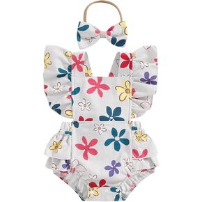 Ayalinggo Newborn Baby Girl Clothes Floral Short Sleeve Bubble Rompers Ruffle T-Shirt Infant One Piece Summer Outfits