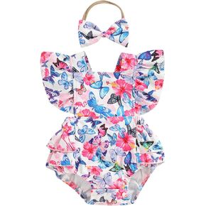 Ayalinggo Newborn Baby Girl Clothes Floral Short Sleeve Bubble Rompers Ruffle T-Shirt Infant One Piece Summer Outfits