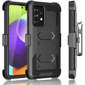 Galaxy A33 5G Case, Galaxy A33 5G Holster Clip, Tekcoo [Tshell] Shock Absorbing [Built-in Screen] [Kickstand Locking Belt] Secure Swivel Defender Full Body Cover for Samsung A33 5G Black