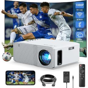 Mini Projector, 4K Supported 5G WiFi Portable Projector for Outdoor Movie Night, Screen Mirroring for Smartphone, BT 5.1, Compatible with TV Stick Tablet Games DVD etc.