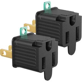 2 prong to 3 prong outlet adapter, Polarized Grounded Outlet Converter, Wall Outlet Plug for Household, Workshops, ETL Listed, 2-PACK, Black