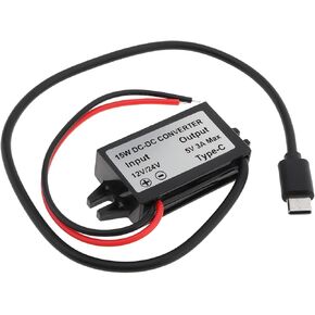 DC-DC 12V/24V to 5V USB C Buck Converter 3A 15W Type-C Interface Waterproof Buck Power Adapter Compatible with Raspberry Pi 4, Mobile Phone