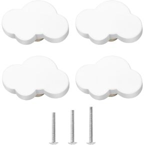 4X White Rubber Knobs Cabinet Knobs Cloud Shape Cartoon Drawer Knobs White Nursery Dresser Knobs, Cute Drawer Handle Pulls forCloset Cupboard Wardrobe