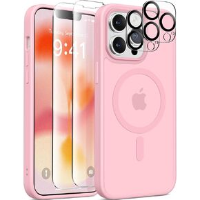 GONEZ Magnetic for iPhone 13 Pro Max Case,Compatible with MagSafe,[2 Screen Protector & 2 Camera Cover][Anti-Fingerprint] Slim Translucent Matte Back Shockproof Phone Protective Case(Baby Blue)