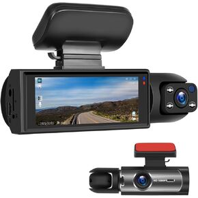 Dual Dash Cam for Cars Front and Inside 3.16 inch IPS Screen 1080P HD DVR Camera Video Recorder Driving Recorder 2 Split Screens Wide Angle Automatic Loop Recording Night Vision