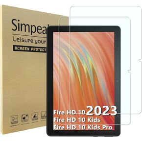 Simpeak 2-Pack Screen Protector Compatible with Fire HD 10 / HD 10 Kids/Kids Pro (10.1" 2023 Release), 9H Tempered Glass Replacement for Fire HD 10.1 inch, Anti-Fingerprint
