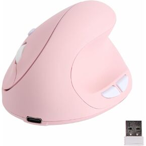 Super Space Wireless Ergonomic Vertical Mouse, 2.4GHz Optical Ergo Mouse Rechargeable with 1600 DPI 6 Buttons for Laptop, Computer, Desktop, Windows, Mac OS, iOS, Linux Android Systems Pink