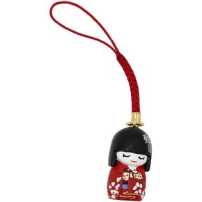 Japanese Traditional Netsuke Charm for Bag etc with Japanese Mai Kokeshi Doll (Red)