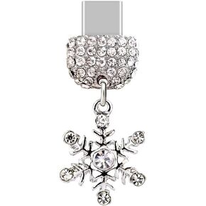 ELISE & FONDA TP184 Type-C USB Charging Port Crystal Anti Dust Plug Snowflake Pendant Cell Phone Charm for Samsung Galaxy/Huawei/OnePlus/Xiaomi/oppo New Android Phones(White)