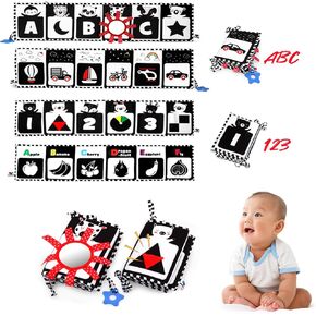 Baby Cloth Books, 2pcs Black and White High-Contrast Soft Cloth Book Infant Sensory Tummy Time Toys for Babies, Double Sided & Folding Baby Book, Newborn Sensory Toys for 0-6 Months