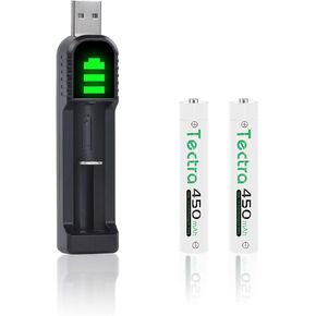 2X AAAA Batteries, Ni-MH AAAA Rechargeable Batteries + LED USB Charger for Surface Pen, Active Stylus, LED Candle, Flashlight, Portable CD, MP3 Players, Digital Camera and More