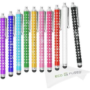 Eco-Fused 10 Pack Bling Metal Stylus Pens - Universal - Compatible with All Capacitive Touchscreen Devices - for iPad, iPhone, Samsung Phones and Tablets, All Android Phones and Tablets and More