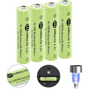 Rechargeable AAA Batteries, Ni-MH AAA 600mAh Solar Batteries, Triple A 1.2v Rechargeable Batteries for Solar Pathway Lights, Outdoor Solar Lights (600mAh -4pack)