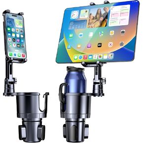 Cup Holder Phone Tablet Mount, 2 in 1 Car Cup Holder with Expander Adjustable Long Arm for Car,360°Rotation Phone Tablet Mount Compatible for Tablet IPad, All Smartphones and Most Bottles